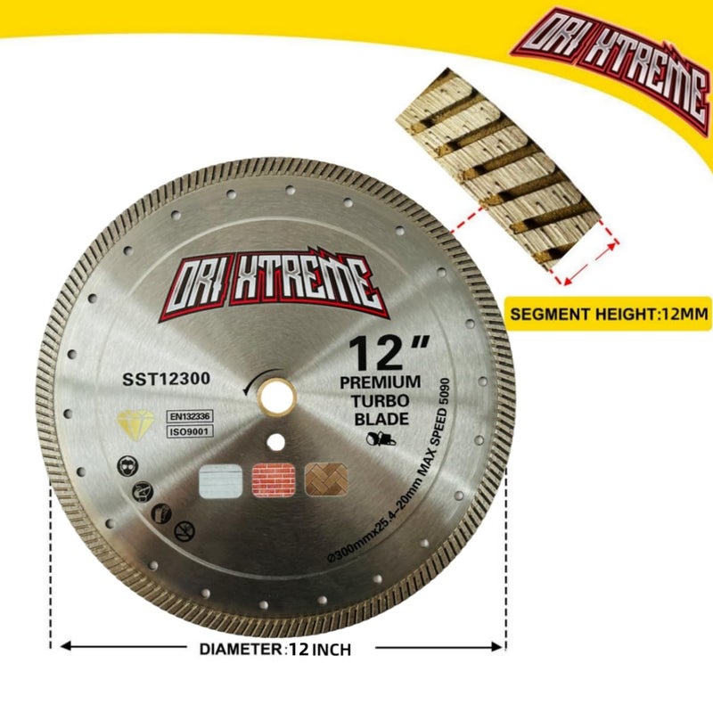 ORIXTREME 12Inch Diamond Saw Blade,Turbo Rim General Purpose Blade Dry/Wet Cutting Concrete,Reinforced Concrete, Masonry, Brick, Block,Stone 1"-20mm Arbor - Image 2